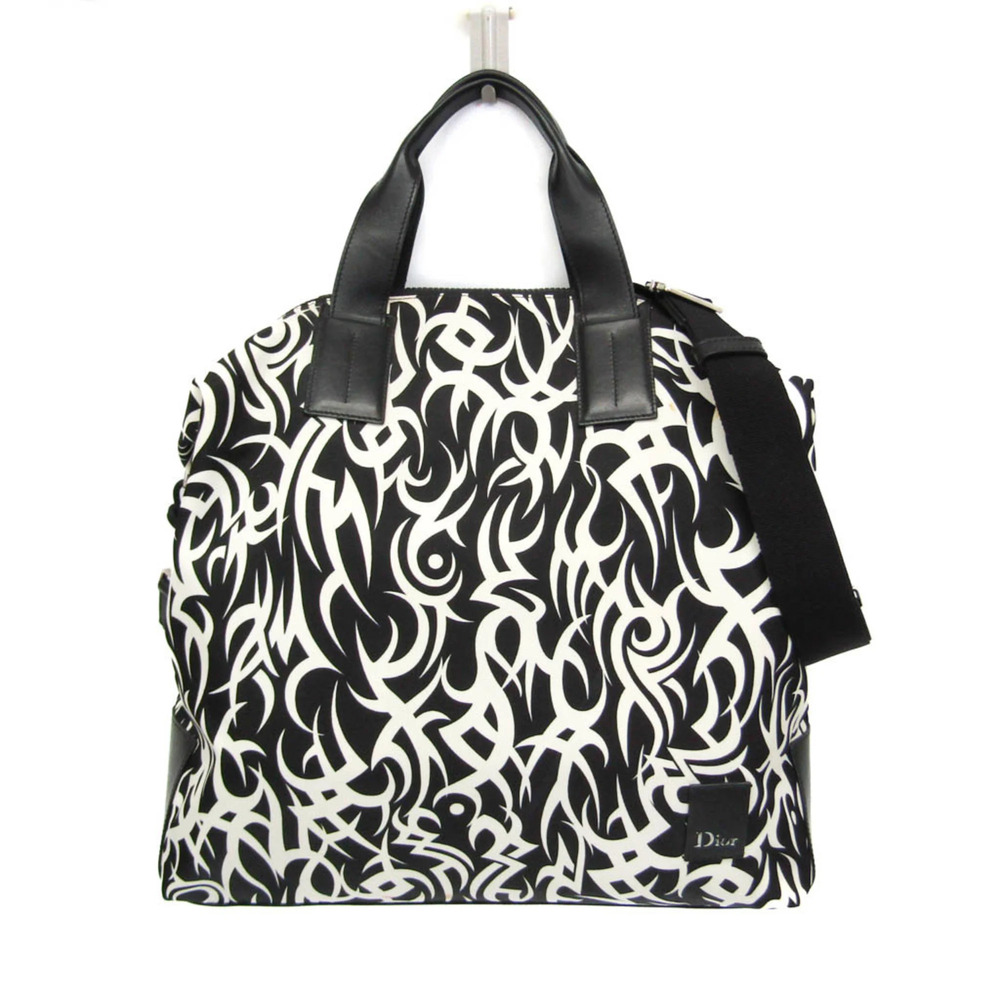 Dior Homme Tribal Motifs Men's Nylon,Leather Handbag,Shoulder Bag Black,White
